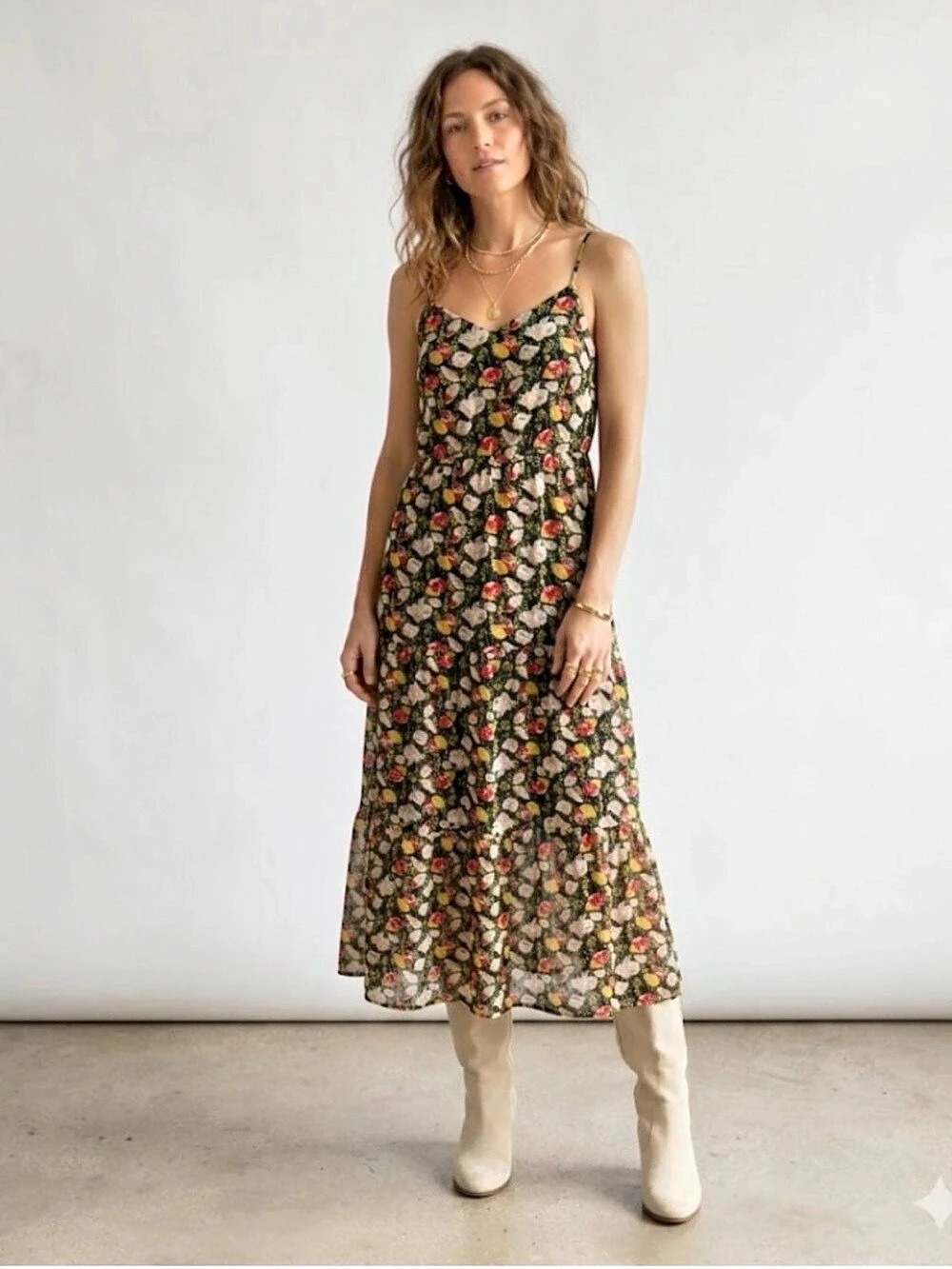 J.Crew Mercantile Tiered Floral Maxi Dress Black & Red Size 2